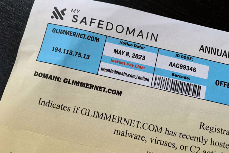 Is MySafeDomain a Scam? Letterhead Preview with Domain Details