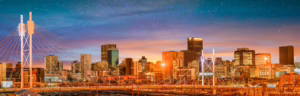 Managed WordPress hosting in Johannesburg – nighttime city skyline with the Nelson Mandela Bridge in the foreground.