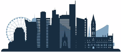Managed WordPress Hosting in Manchester – Northern UK Reliability Skyline illustration for Managed WordPress Hosting in Manchester, built for UK businesses.