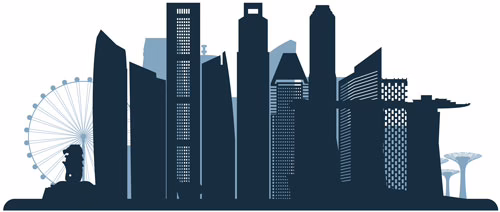 Managed WordPress Hosting in Singapore – City Silhouette Graphic Stylized skyline illustration of Singapore used to represent managed WordPress hosting in Singapore.