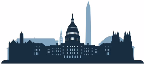 Managed WordPress Hosting in Washington DC – Silhouette Graphic Stylized silhouette of Washington DC landmarks representing managed WordPress hosting in Washington DC.