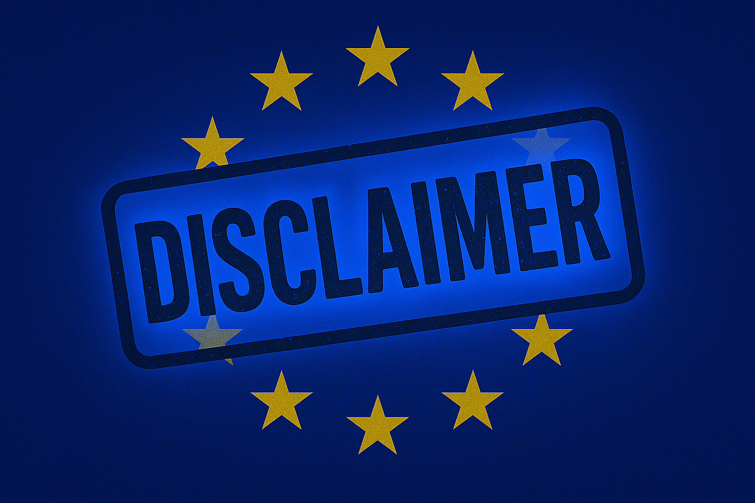 European website disclaimer graphic with EU flag and digital security design