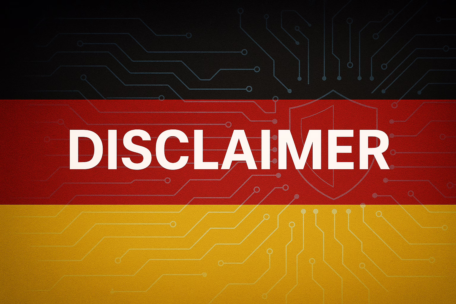 German website disclaimer graphic with Germany flag and digital shield