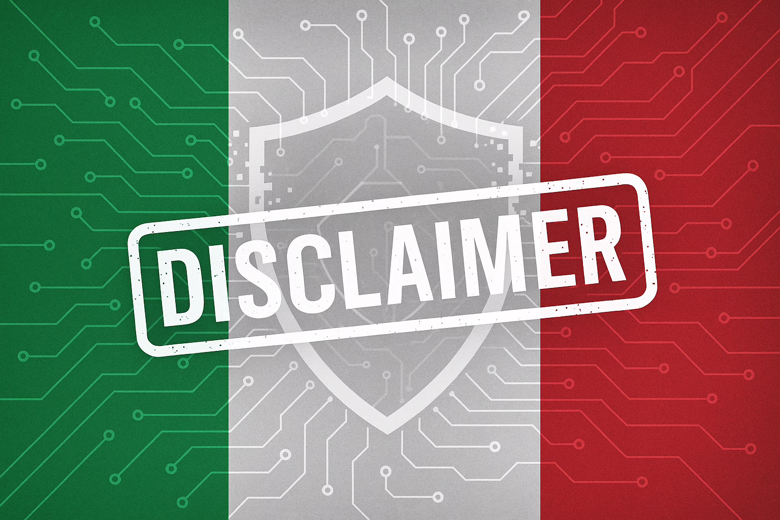 Italian Website Disclaimer Italian website disclaimer graphic with Italy flag and digital shield
