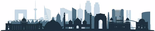 Silhouette skyline of Delhi featuring iconic landmarks, used for managed WordPress hosting in Delhi